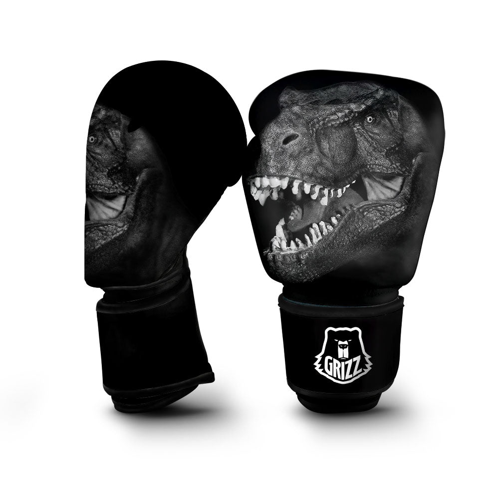 T-Rex Dinosaur White And Black Print Boxing Gloves-grizzshop