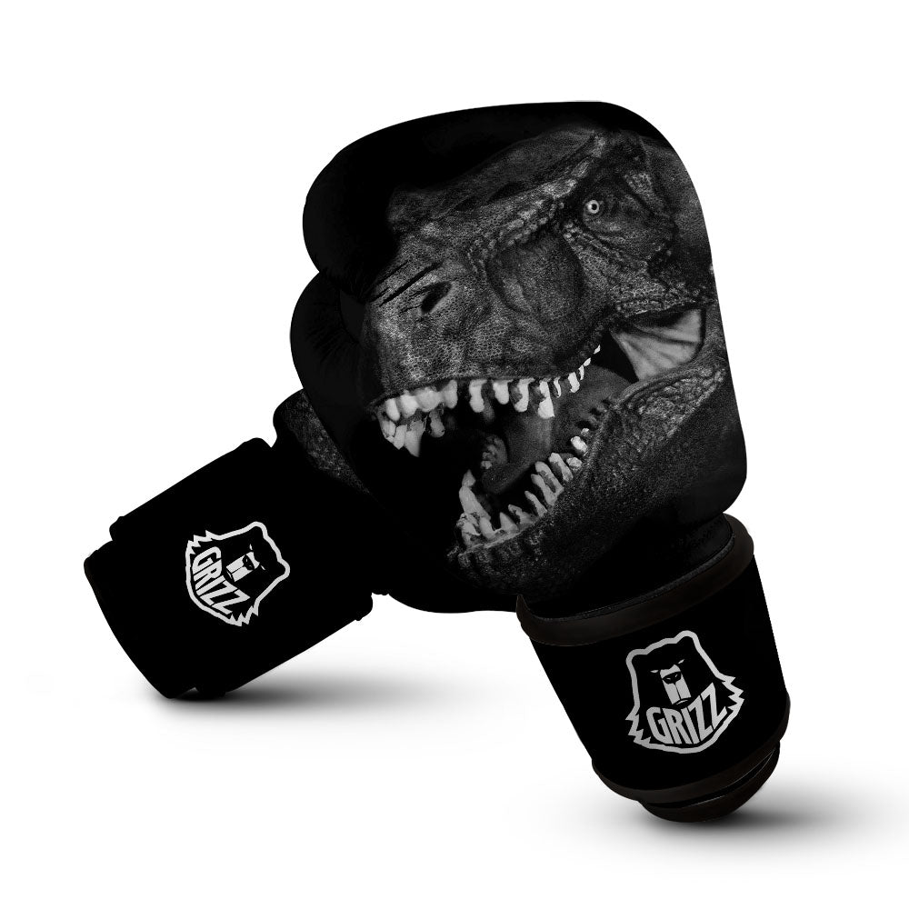 T-Rex Dinosaur White And Black Print Boxing Gloves-grizzshop