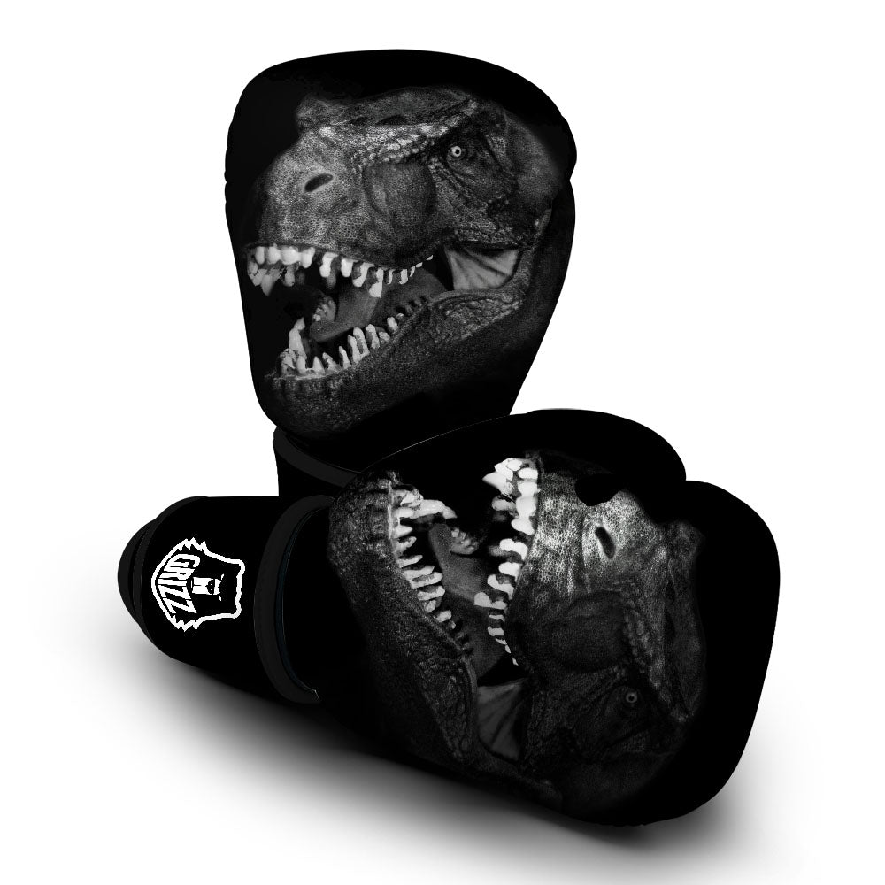 T-Rex Dinosaur White And Black Print Boxing Gloves-grizzshop