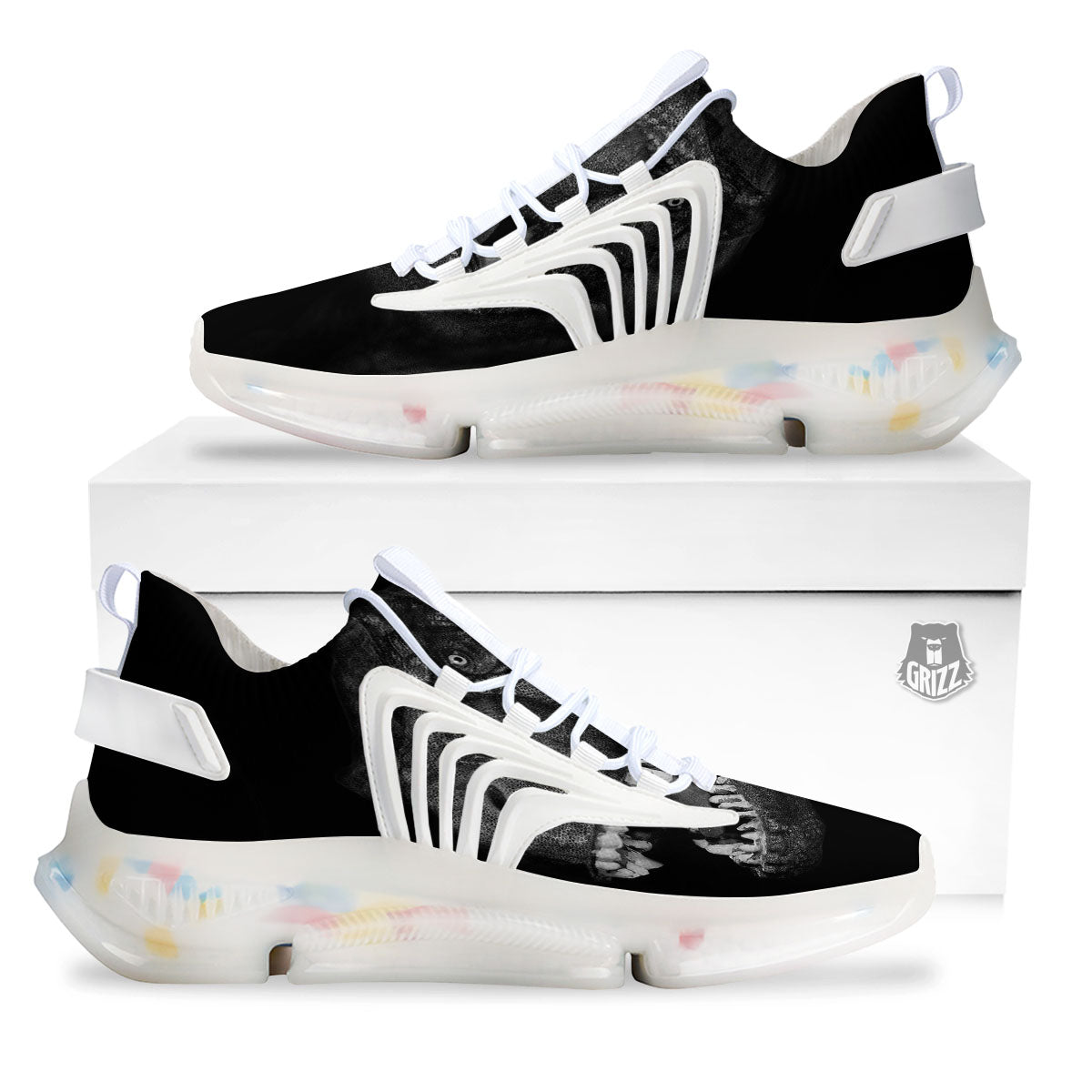 T-Rex Dinosaur White And Black Print White Gym Shoes