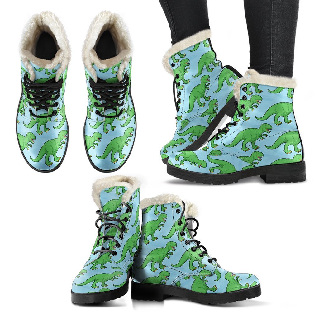 T rex Dinosaur Pattern Print Comfy Winter Boots-grizzshop