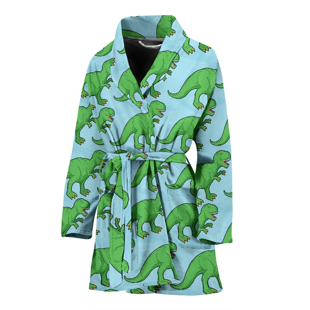 T rex Dinosaur Pattern Print Women Long Robe-grizzshop