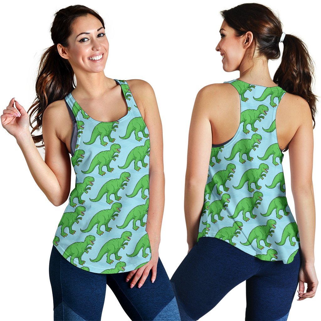 T rex Dinosaur Pattern Print Women's Racerback Tank Tops-grizzshop