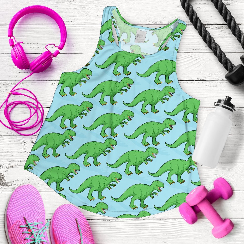 T rex Dinosaur Pattern Print Women's Racerback Tank Tops-grizzshop