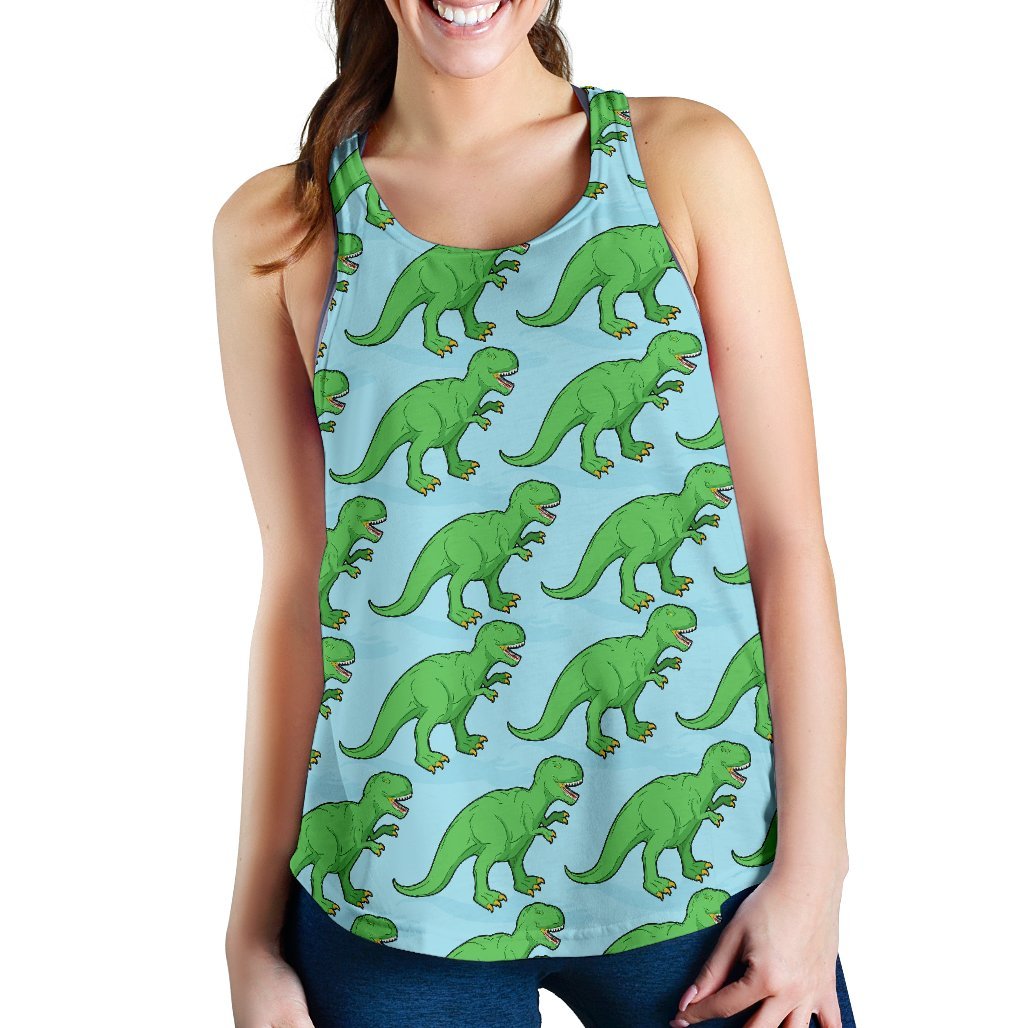 T rex Dinosaur Pattern Print Women's Racerback Tank Tops-grizzshop