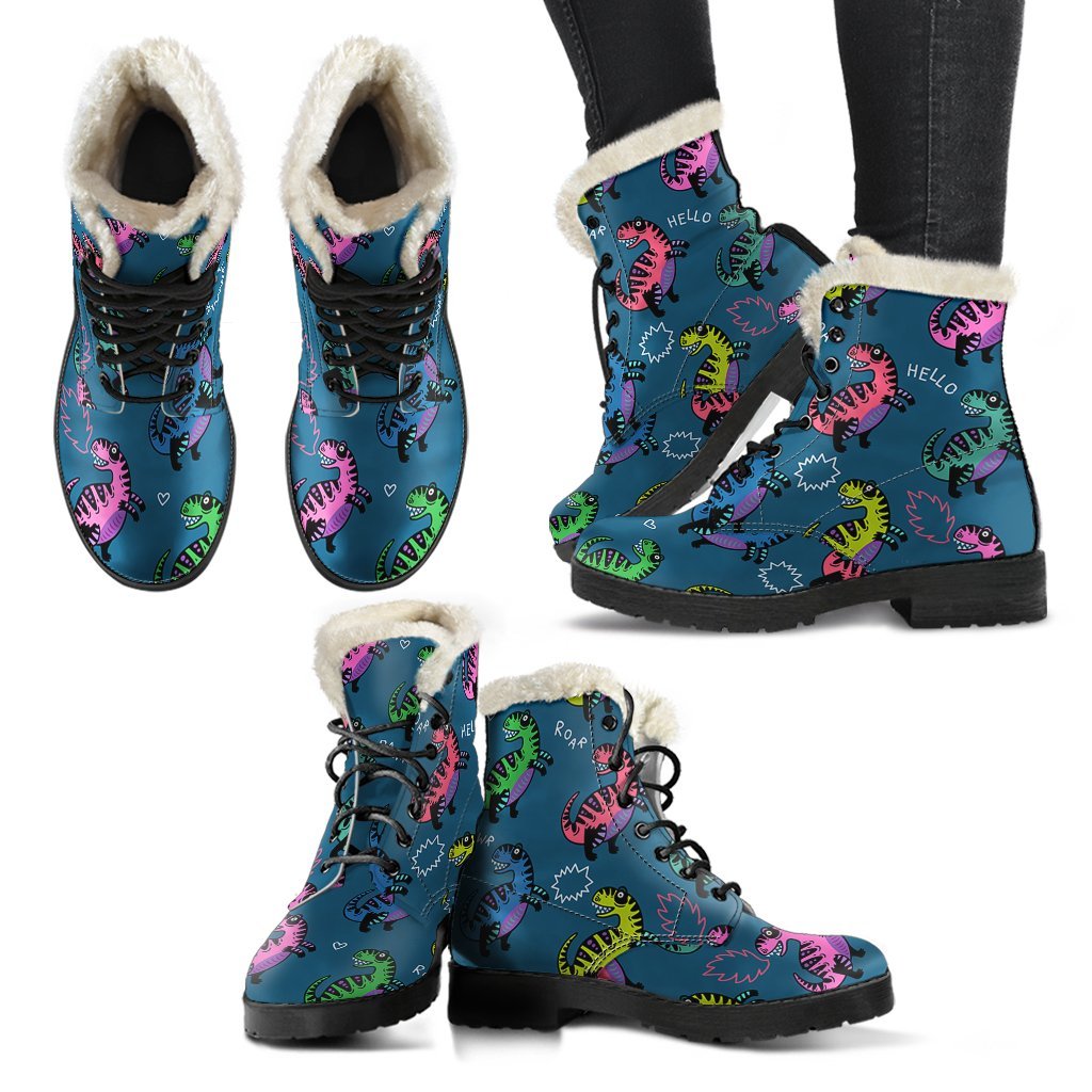 T rex Dinosaur Print Pattern Comfy Winter Boots-grizzshop