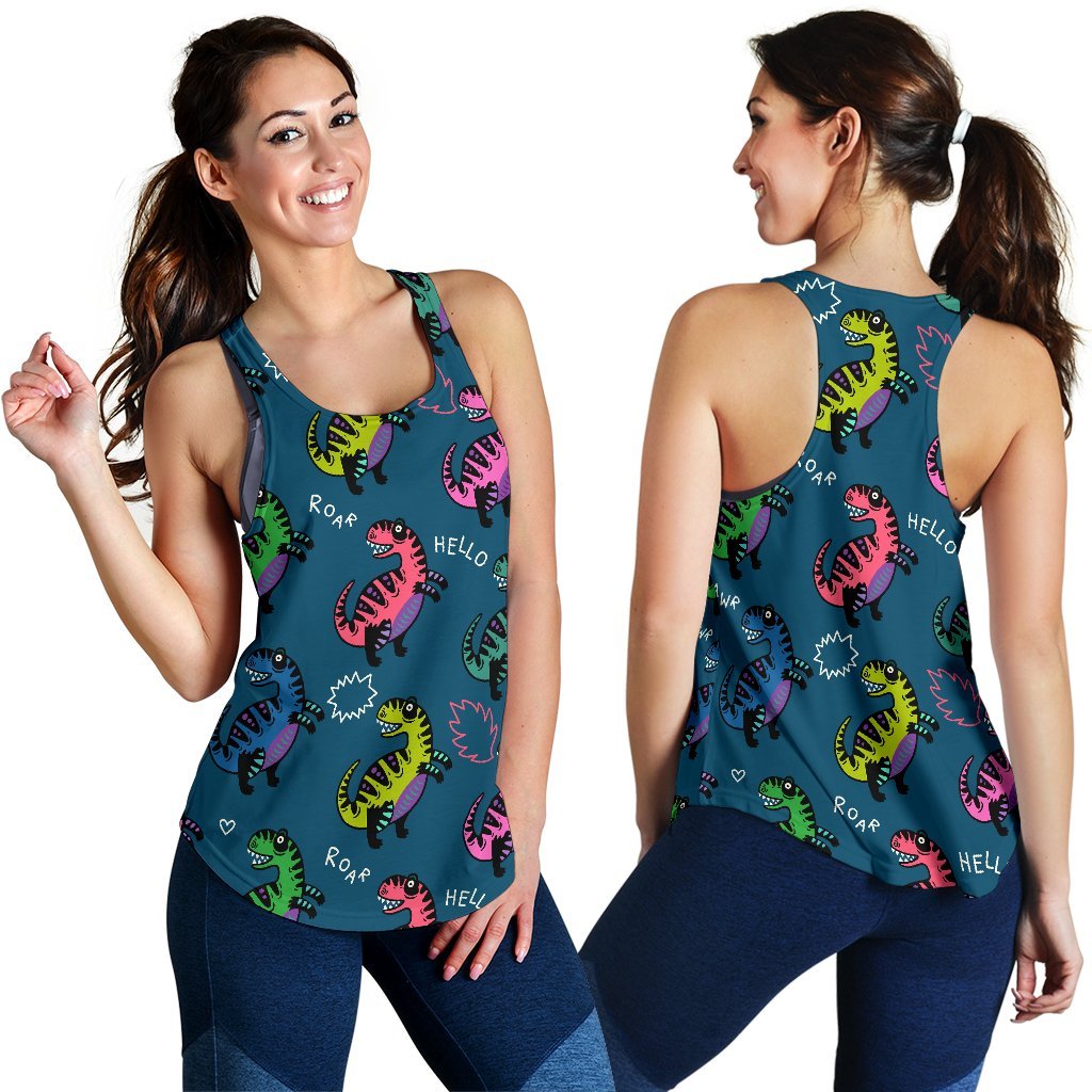 T rex Dinosaur Print Pattern Women's Racerback Tank Tops-grizzshop