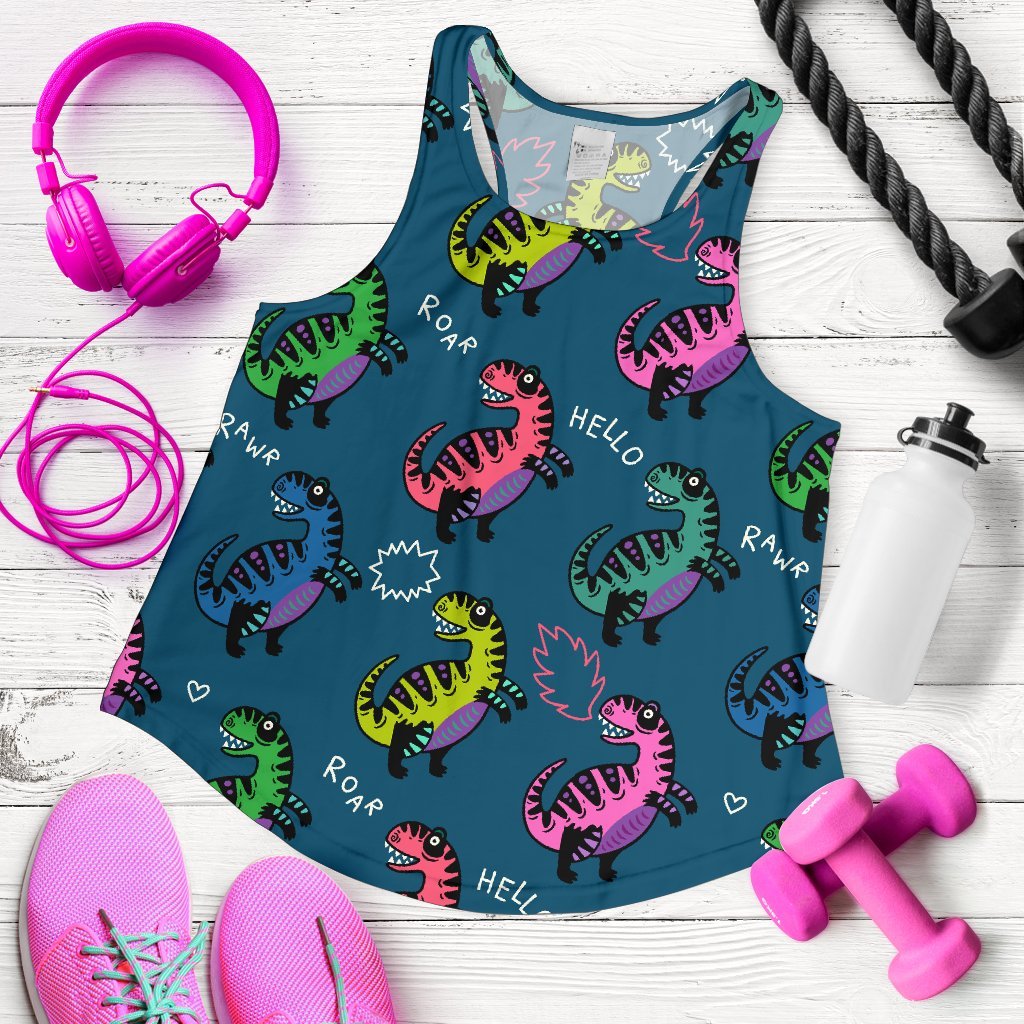 T rex Dinosaur Print Pattern Women's Racerback Tank Tops-grizzshop