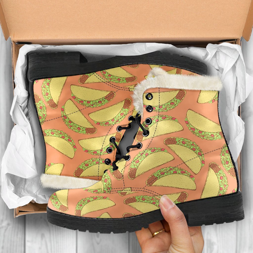 Taco Pattern Print Comfy Winter Boots-grizzshop
