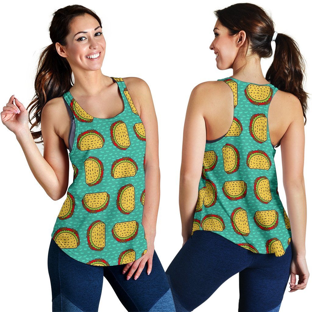 Taco Print Pattern Women's Racerback Tank Tops-grizzshop
