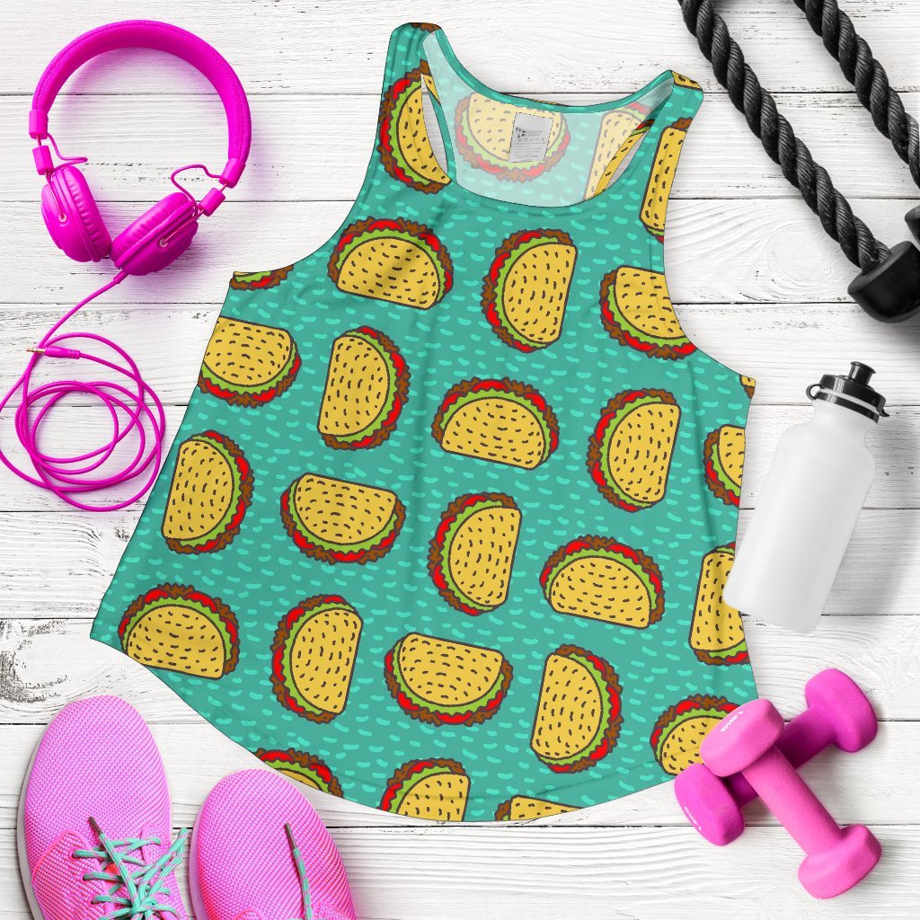 Taco Print Pattern Women's Racerback Tank Tops-grizzshop
