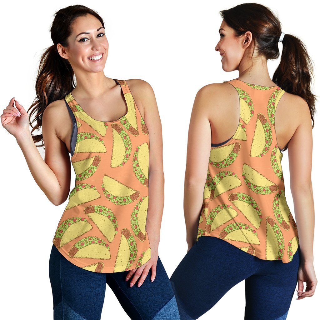 Taco Pattern Print Women's Racerback Tank Tops-grizzshop