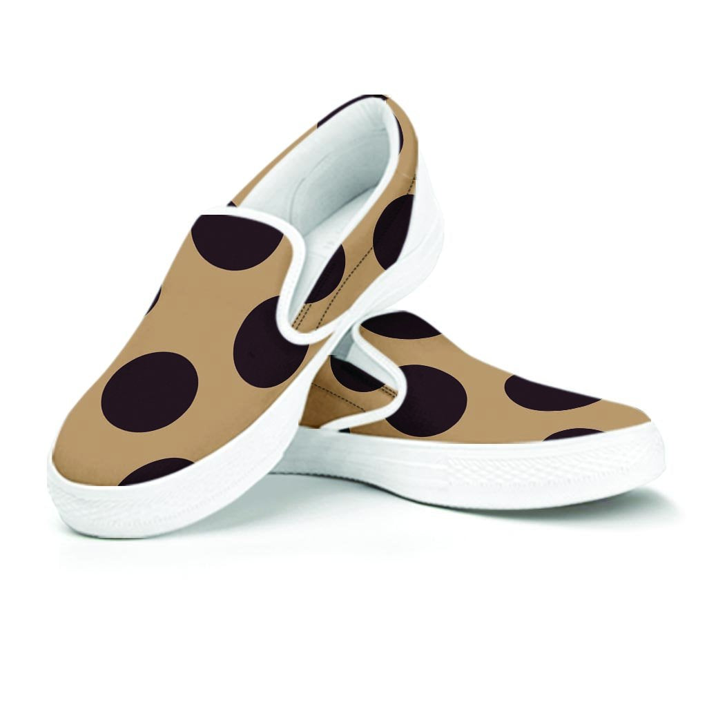 Tan And Black Polka Dot Women's Slip On Sneakers-grizzshop