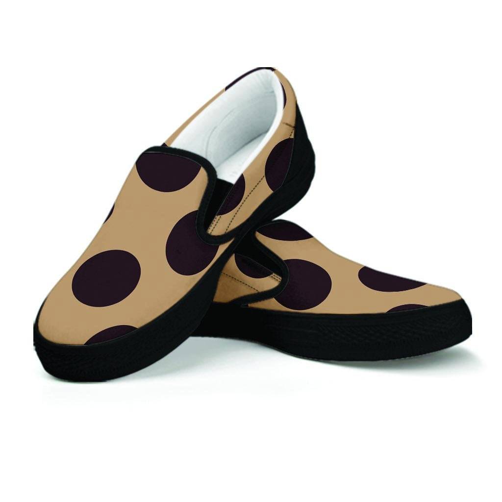 Tan And Black Polka Dot Women's Slip On Sneakers-grizzshop