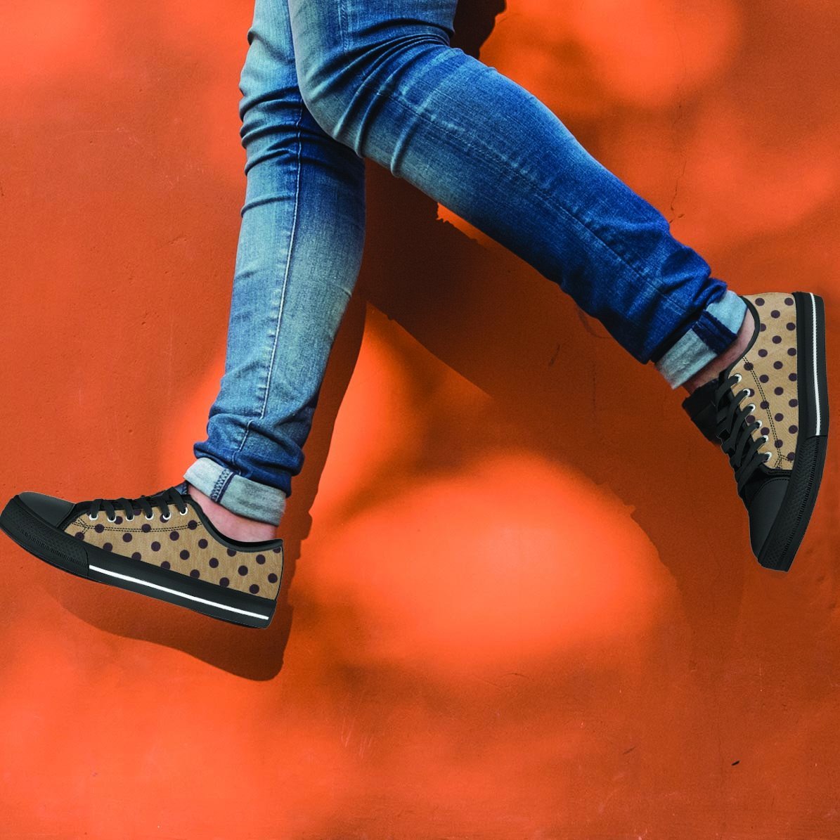 Tan And Black Tiny Polka Dot Men's Low Top Shoes-grizzshop