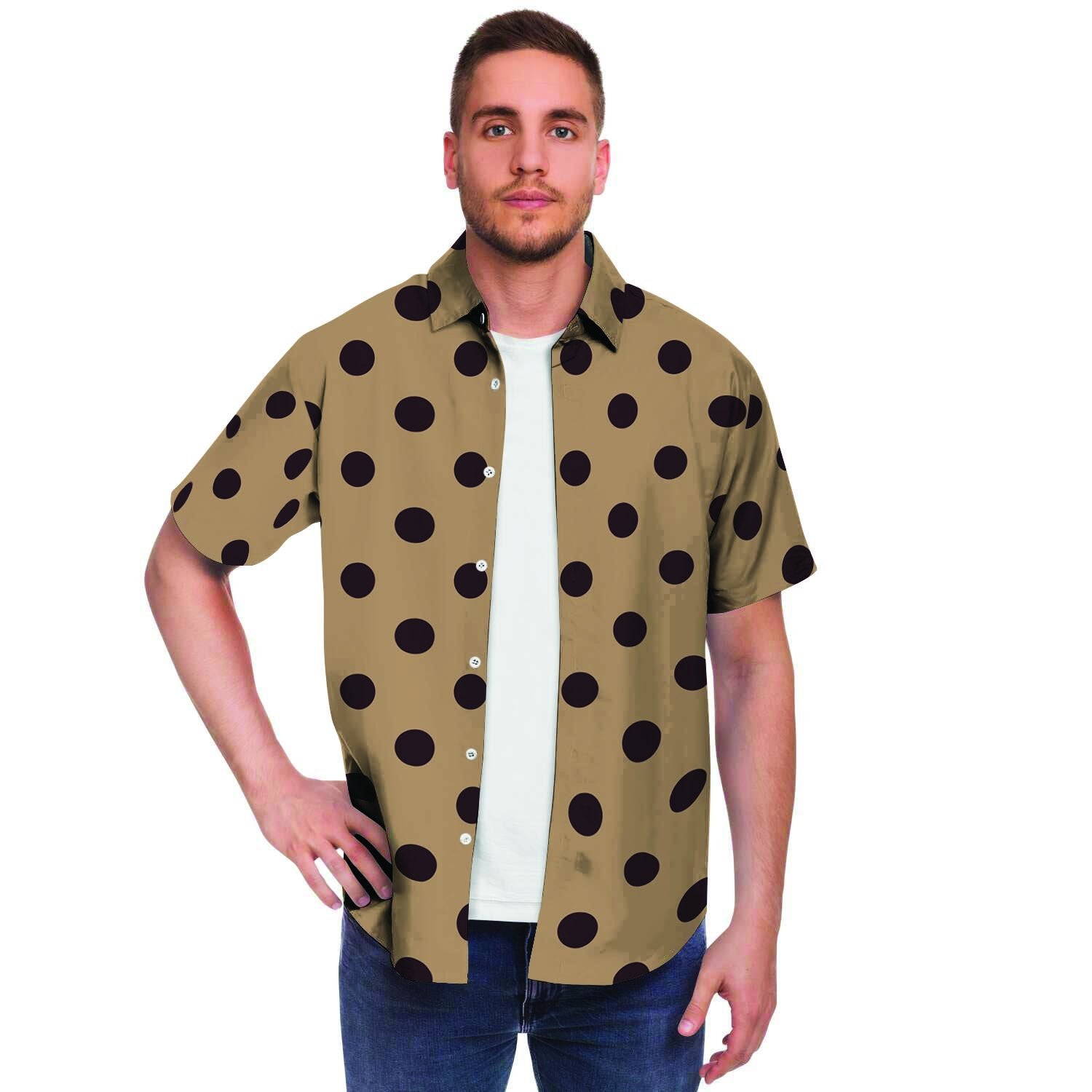Tan And Black Tiny Polka Dot Men's Short Sleeve Shirt-grizzshop