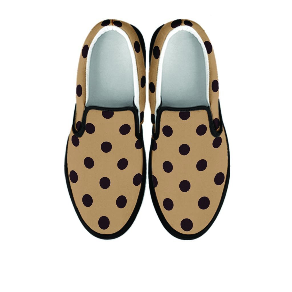Tan And Black Tiny Polka Dot Women's Slip On Sneakers-grizzshop