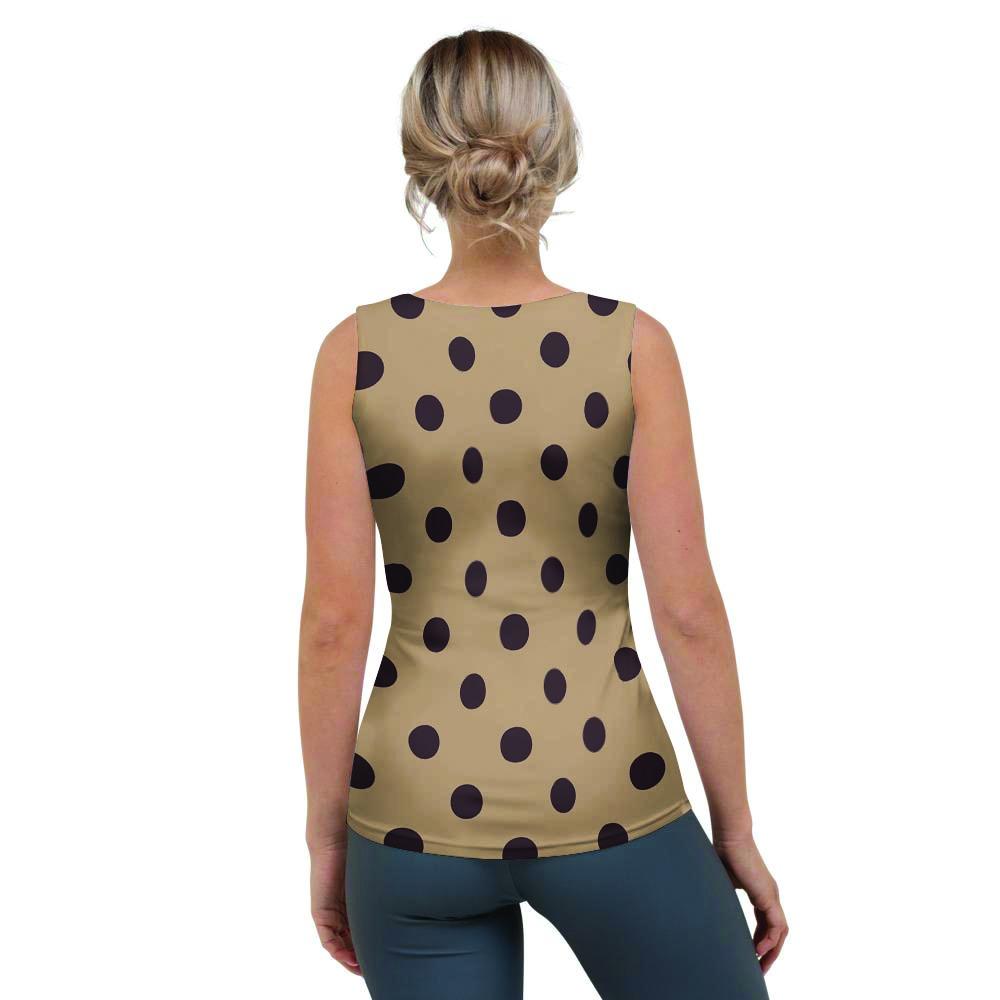 Tan And Black Tiny Polka Dot Women's Tank Top-grizzshop