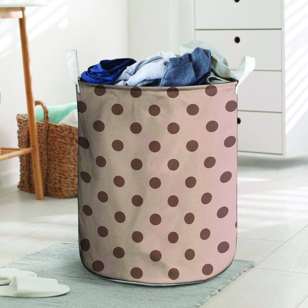 Tan And Brown Polka Dot Laundry Basket-grizzshop
