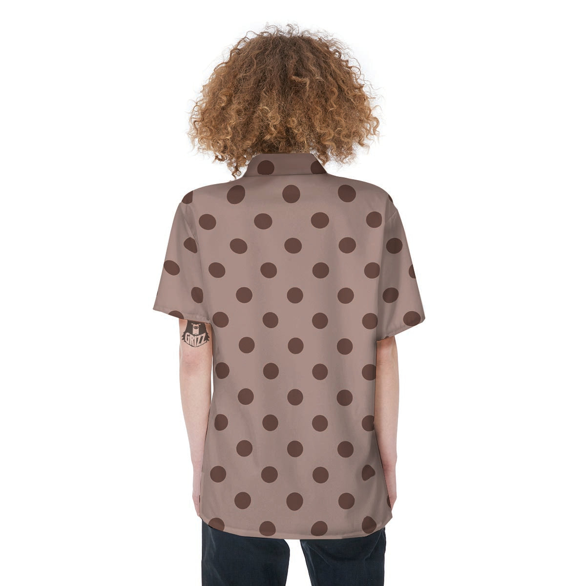 Tan And Brown Polka Dot Women's Short Sleeve Shirts-grizzshop