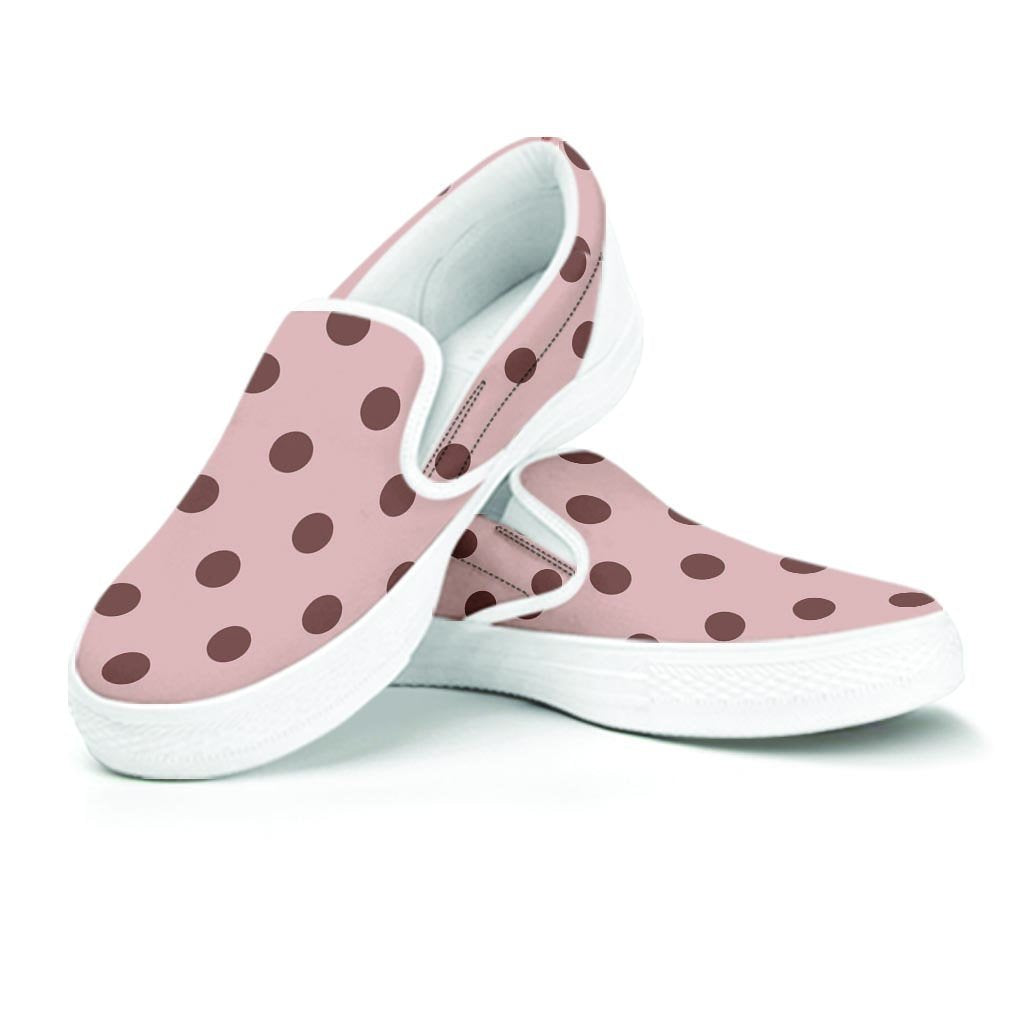 Tan And Brown Polka Dot Women's Slip On Sneakers-grizzshop