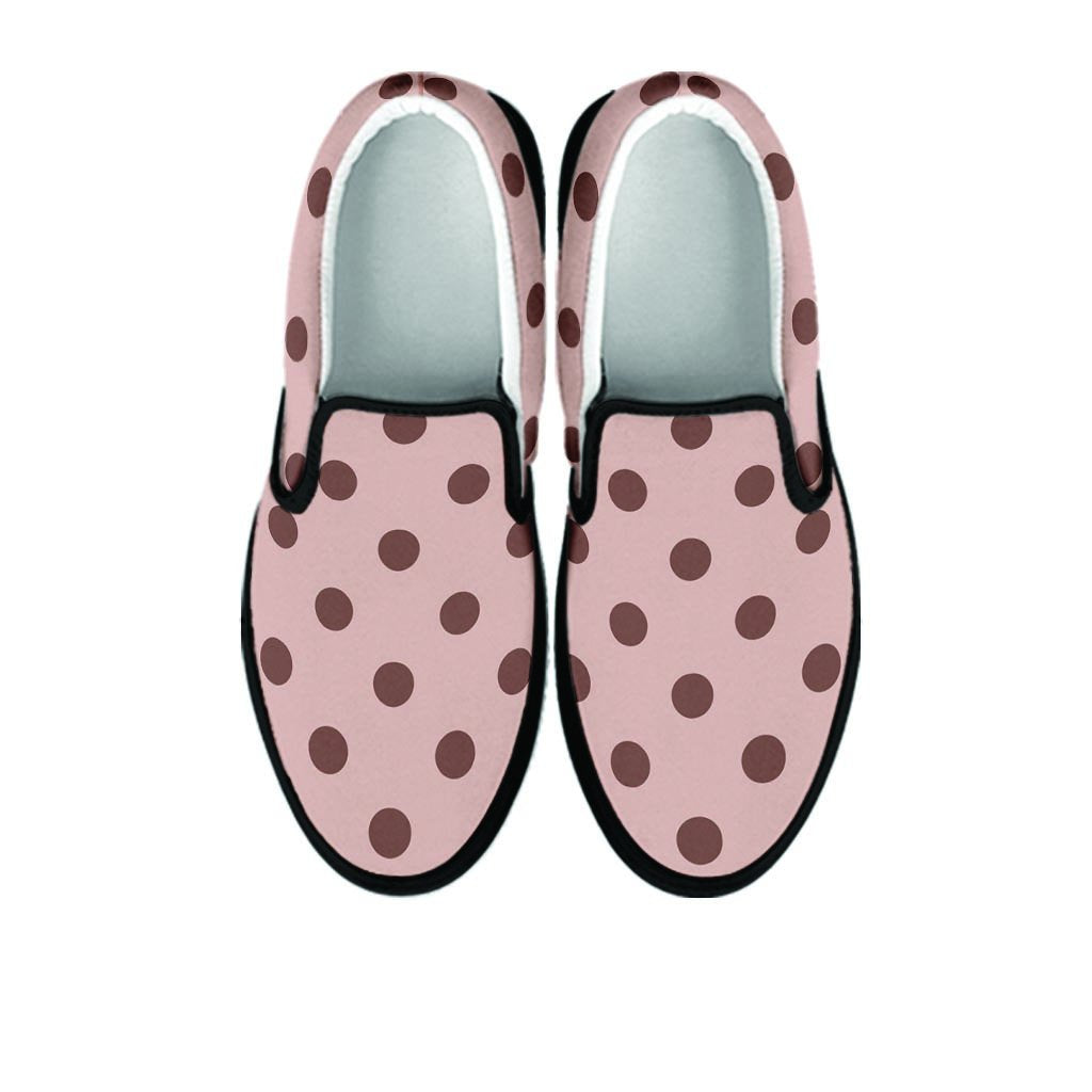 Tan And Brown Polka Dot Women's Slip On Sneakers-grizzshop