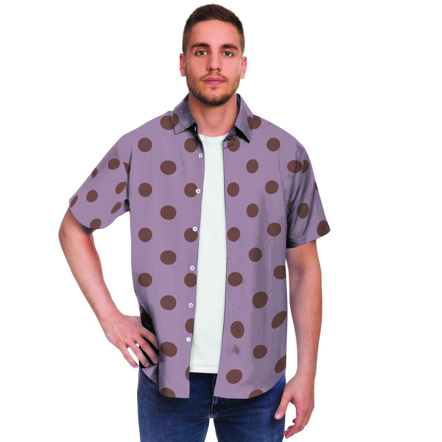 Tan And Brown Tiny Polka Dot Men's Short Sleeve Shirt-grizzshop