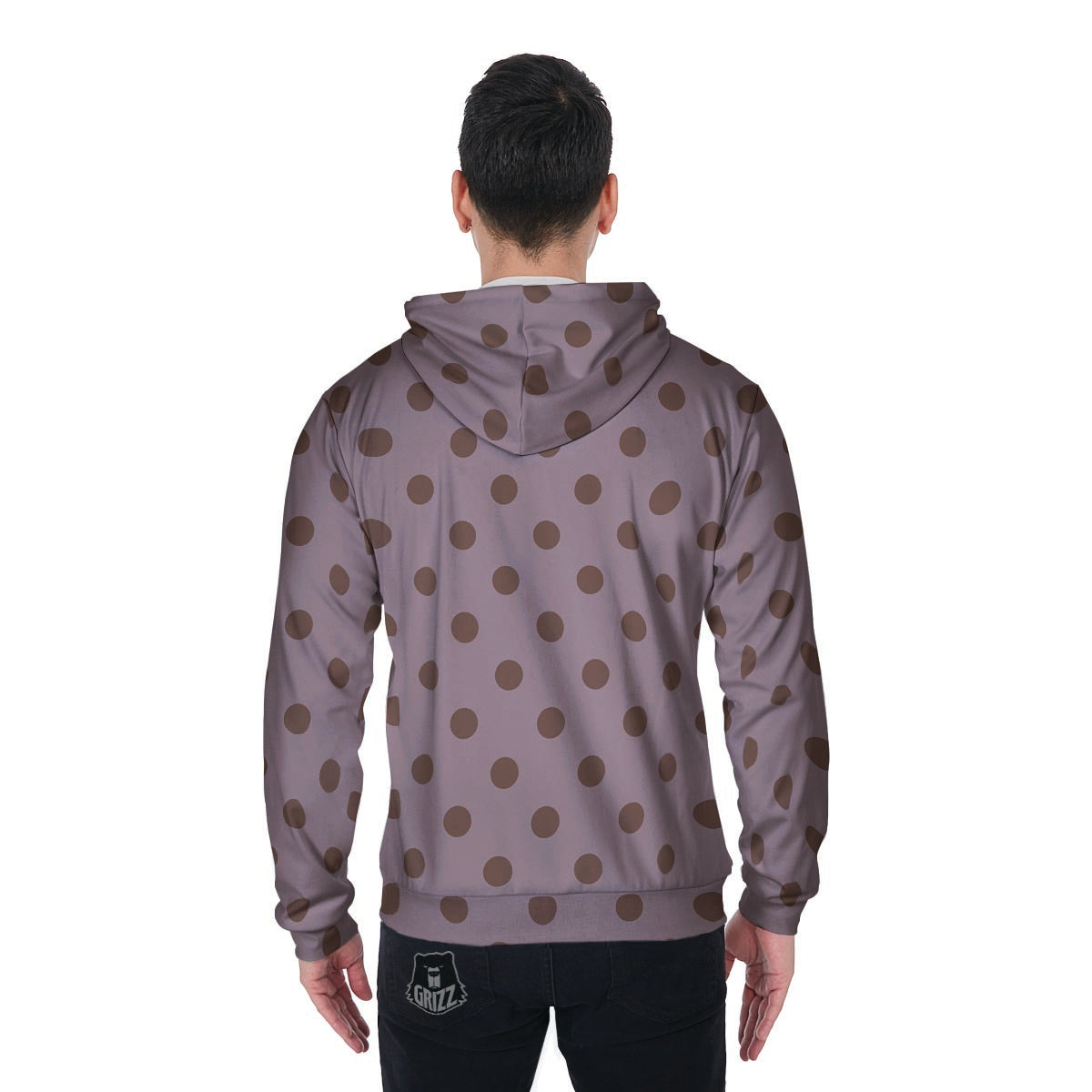 Tan And Brown Tiny Polka Dot Men's Zip Up Hoodie-grizzshop