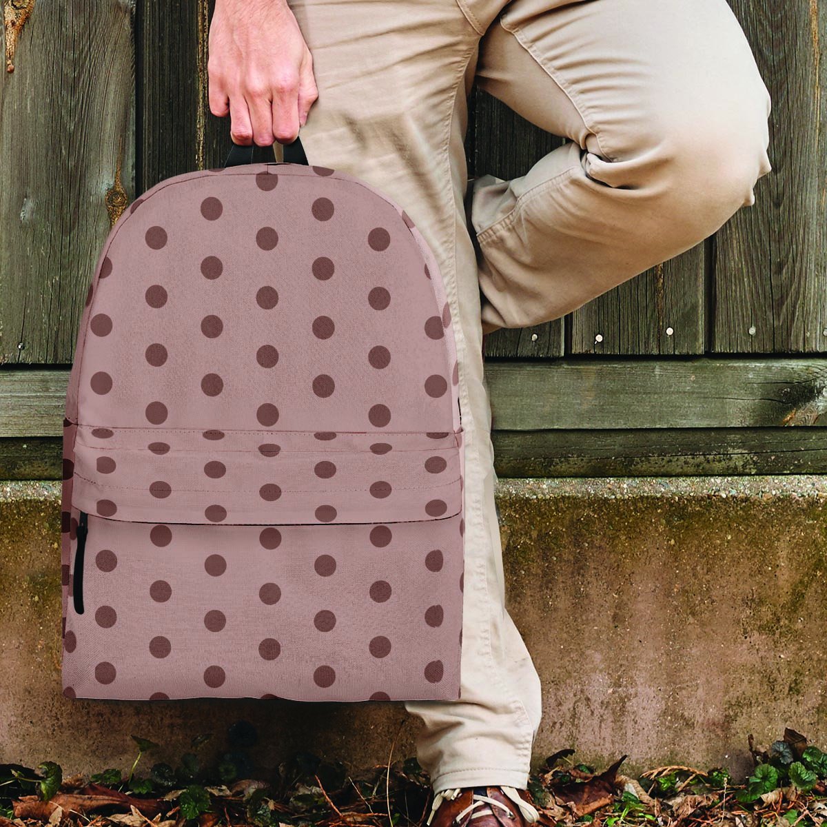 Tan Brown Polka Dot Backpack-grizzshop