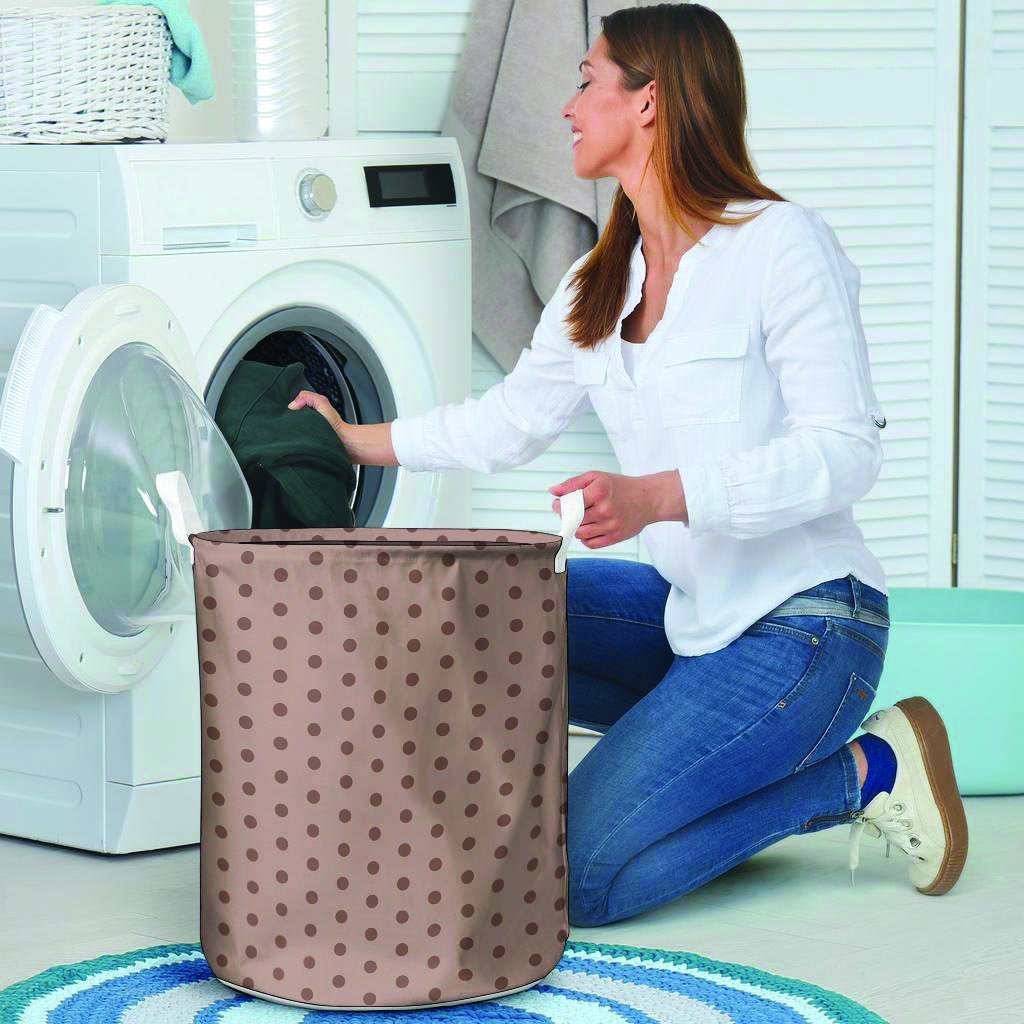 Tan Brown Polka Dot Laundry Basket-grizzshop