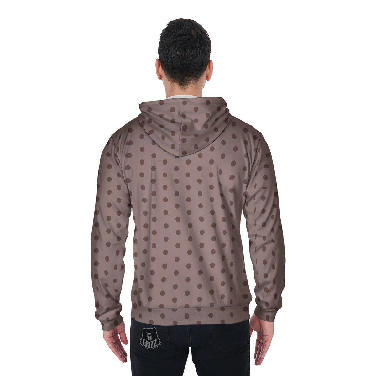 Tan Brown Polka Dot Men's Zip Up Hoodie-grizzshop