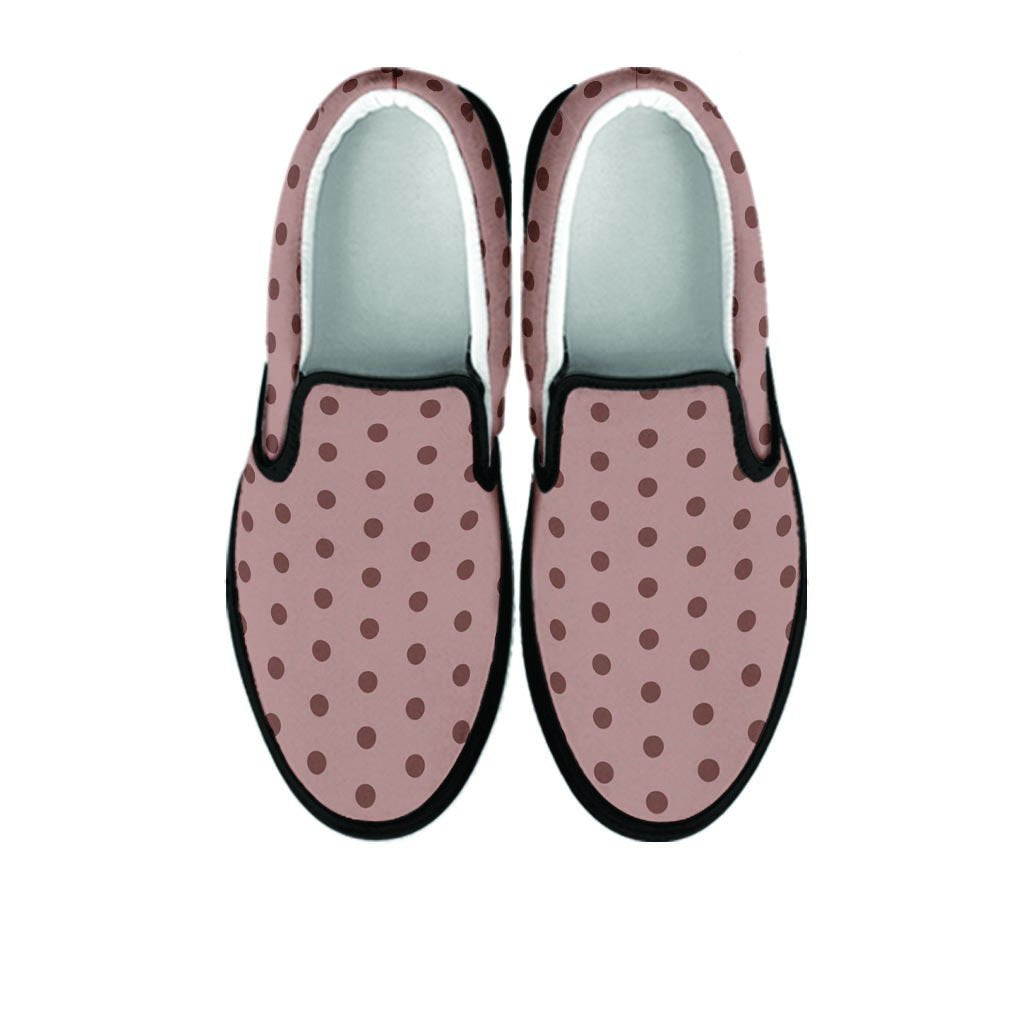 Tan Brown Polka Dot Women's Slip On Sneakers-grizzshop
