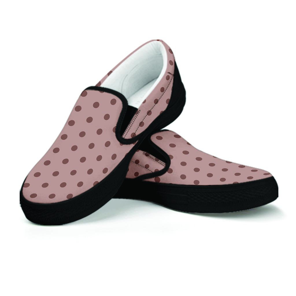 Tan Brown Polka Dot Women's Slip On Sneakers-grizzshop