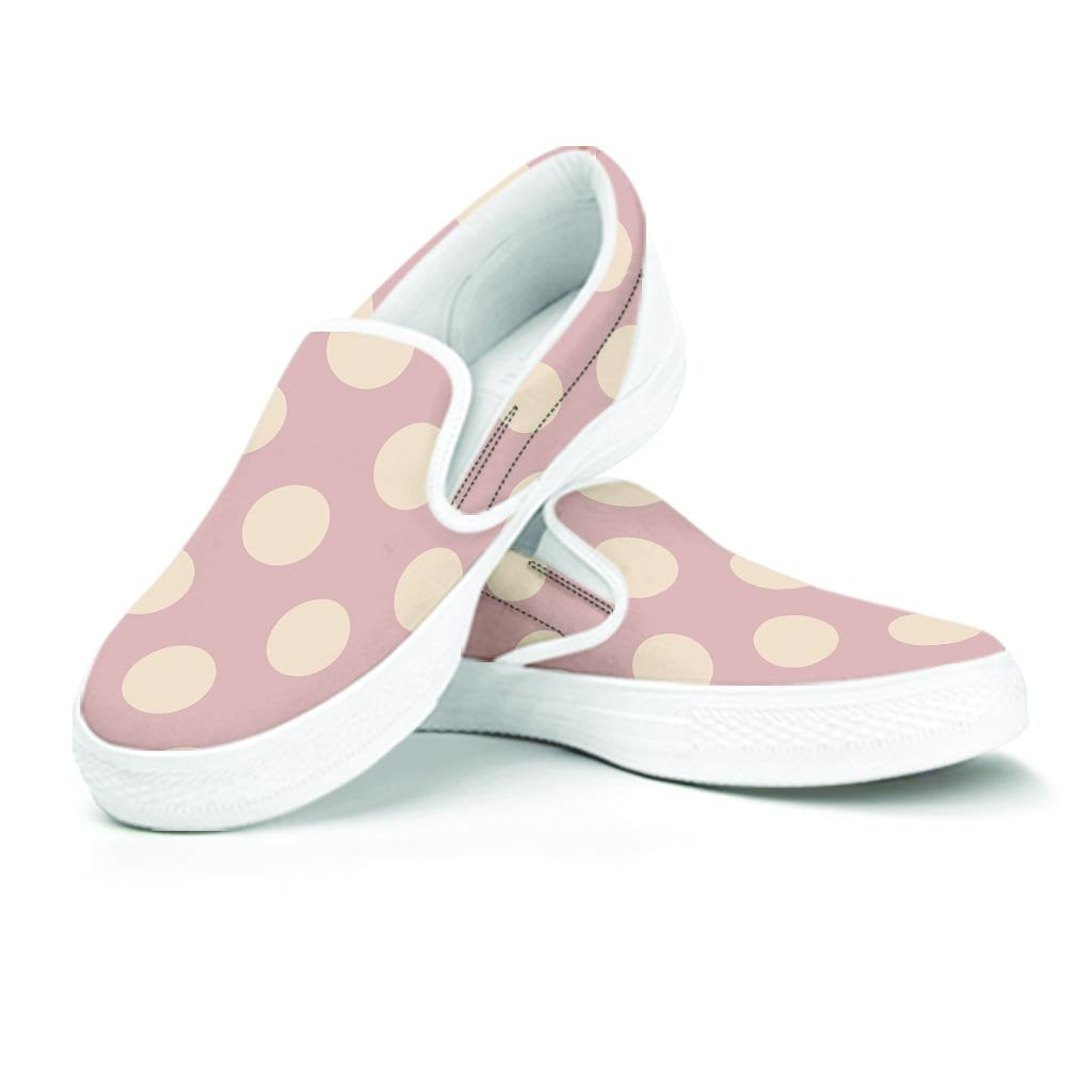 Tan Polka Dot Women's Slip On Sneakers-grizzshop