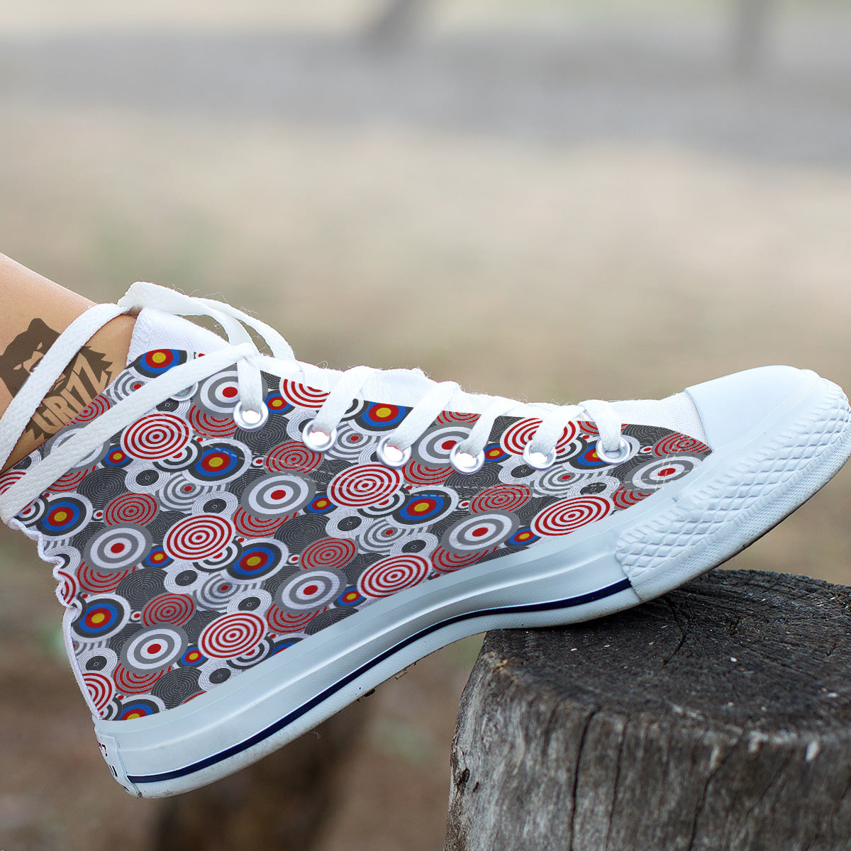 Target Darts Board Game Print Pattern White High Top Shoes-grizzshop