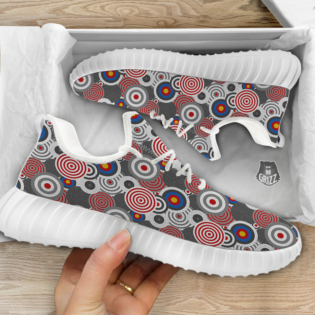 Target Darts Board Game Print Pattern White Walking Shoes-grizzshop