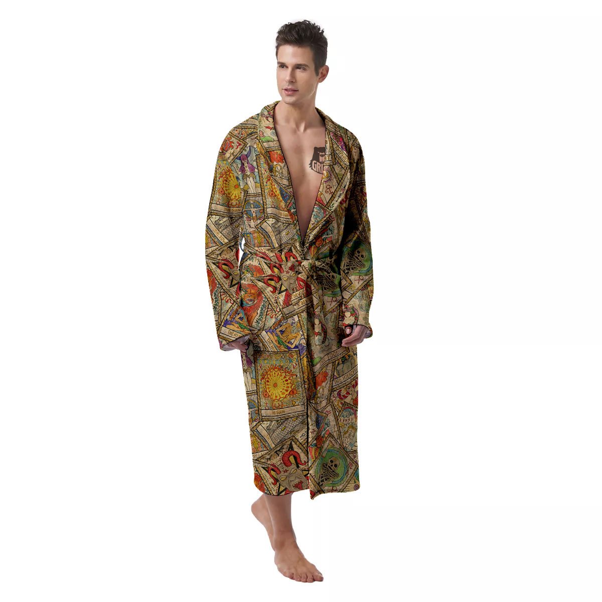 Tarot Card Wicca Vintage Print Pattern Men's Robe-grizzshop