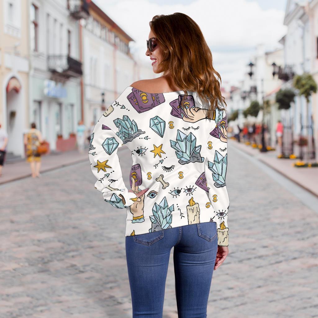 Tarot Pattern Print Women Off Shoulder Sweatshirt-grizzshop