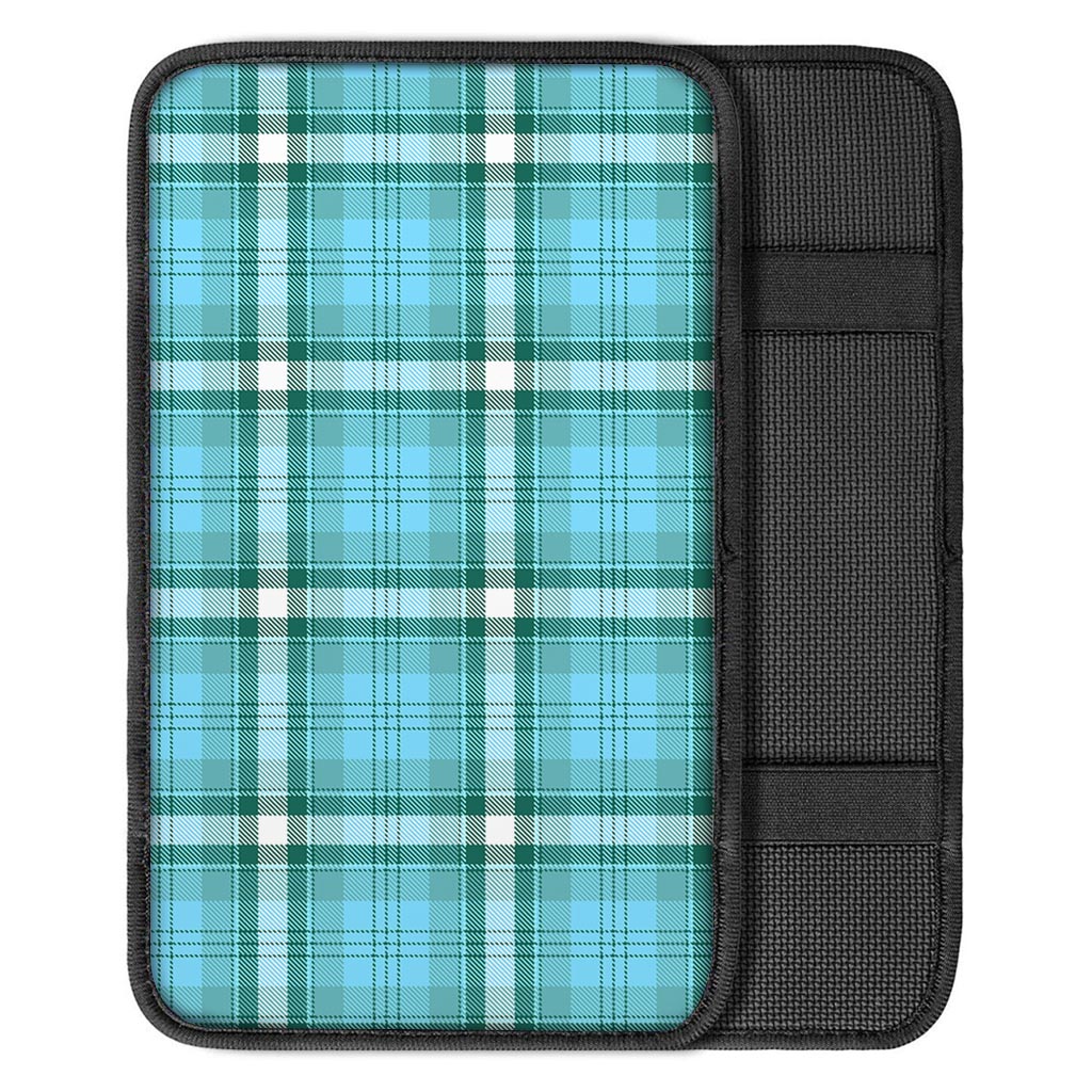 Tartan Aqua Blue Plaid Car Console Cover-grizzshop