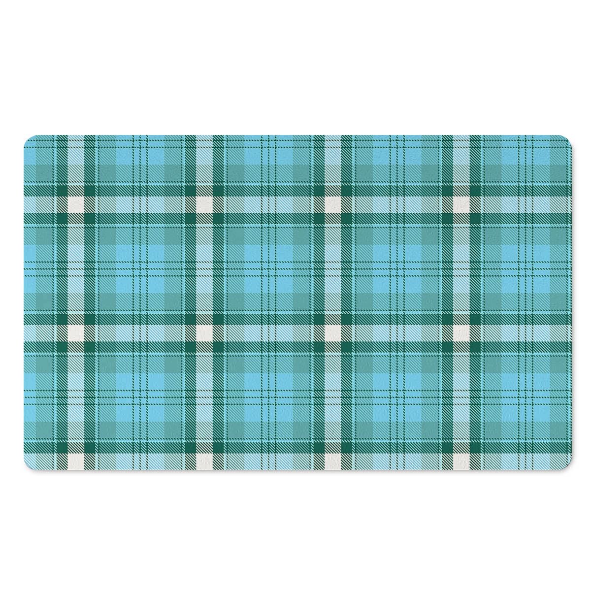Tartan Aqua Blue Plaid Door Mat-grizzshop
