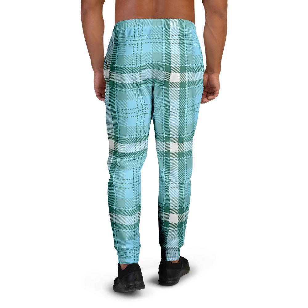 Tartan Aqua Blue Plaid Men's Joggers-grizzshop