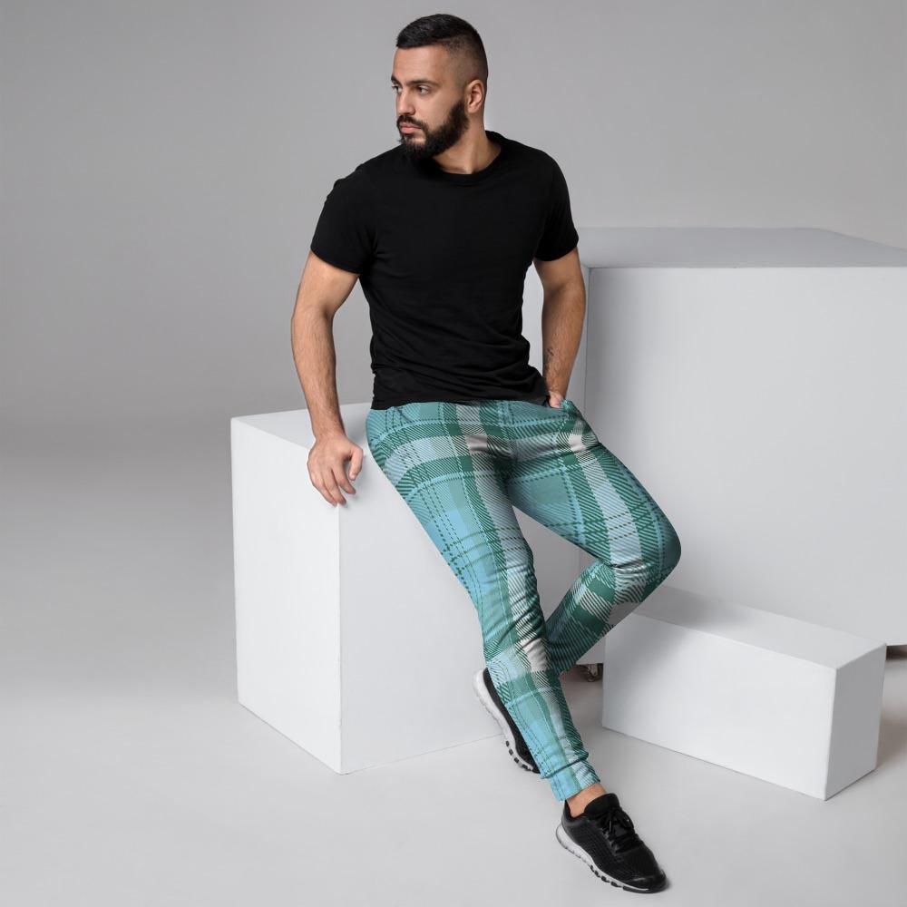 Tartan Aqua Blue Plaid Men's Joggers-grizzshop