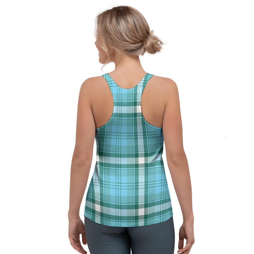Tartan Aqua Blue Plaid Women's Racerback Tank Top-grizzshop