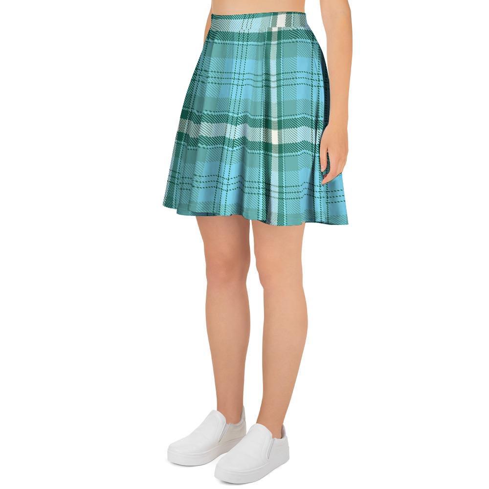 Tartan Aqua Blue Plaid Women's Skirt-grizzshop