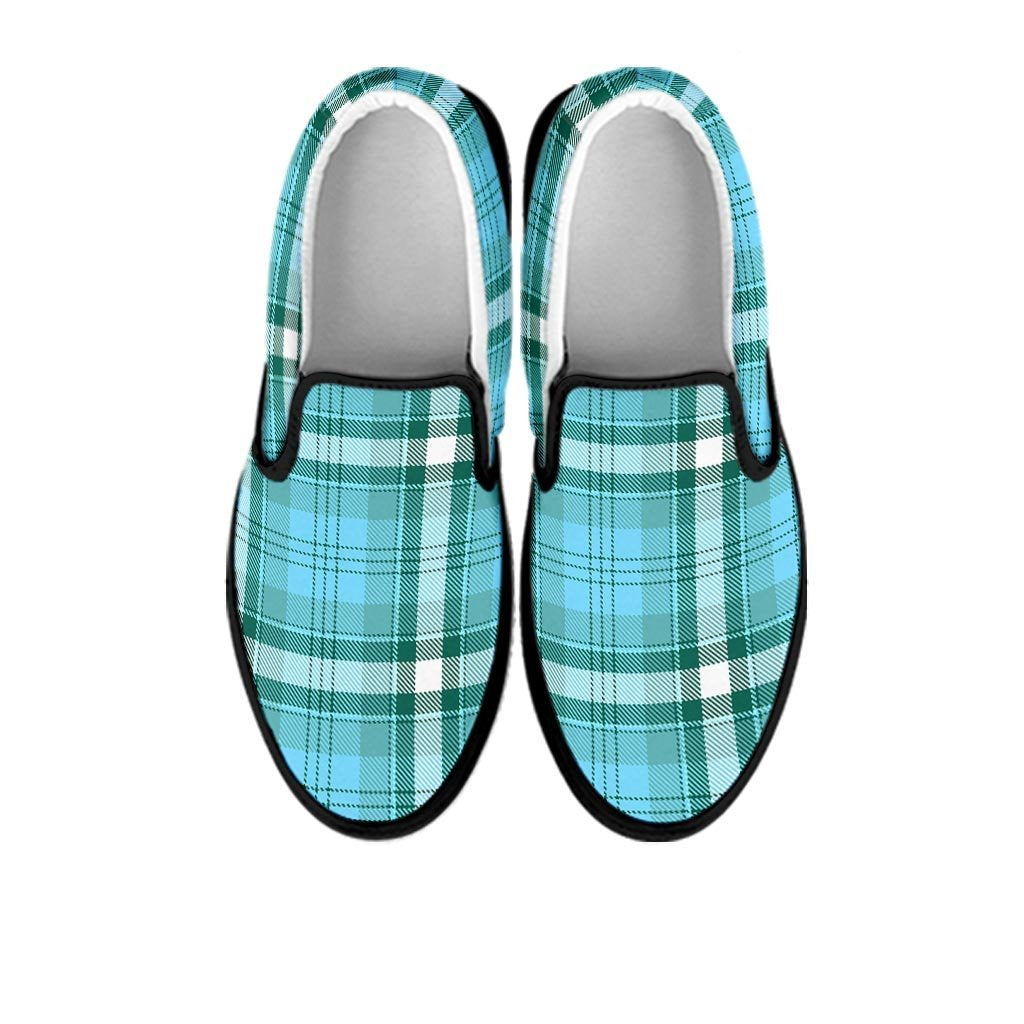 Tartan Aqua Blue Plaid Women's Slip On Sneakers-grizzshop