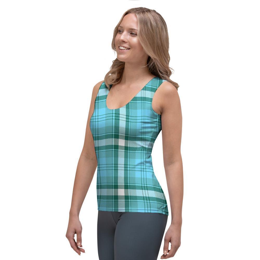 Tartan Aqua Blue Plaid Women's Tank Top-grizzshop