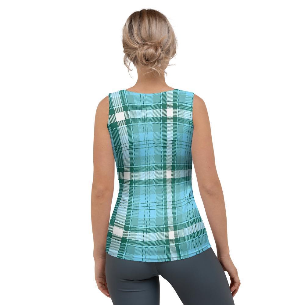 Tartan Aqua Blue Plaid Women's Tank Top-grizzshop