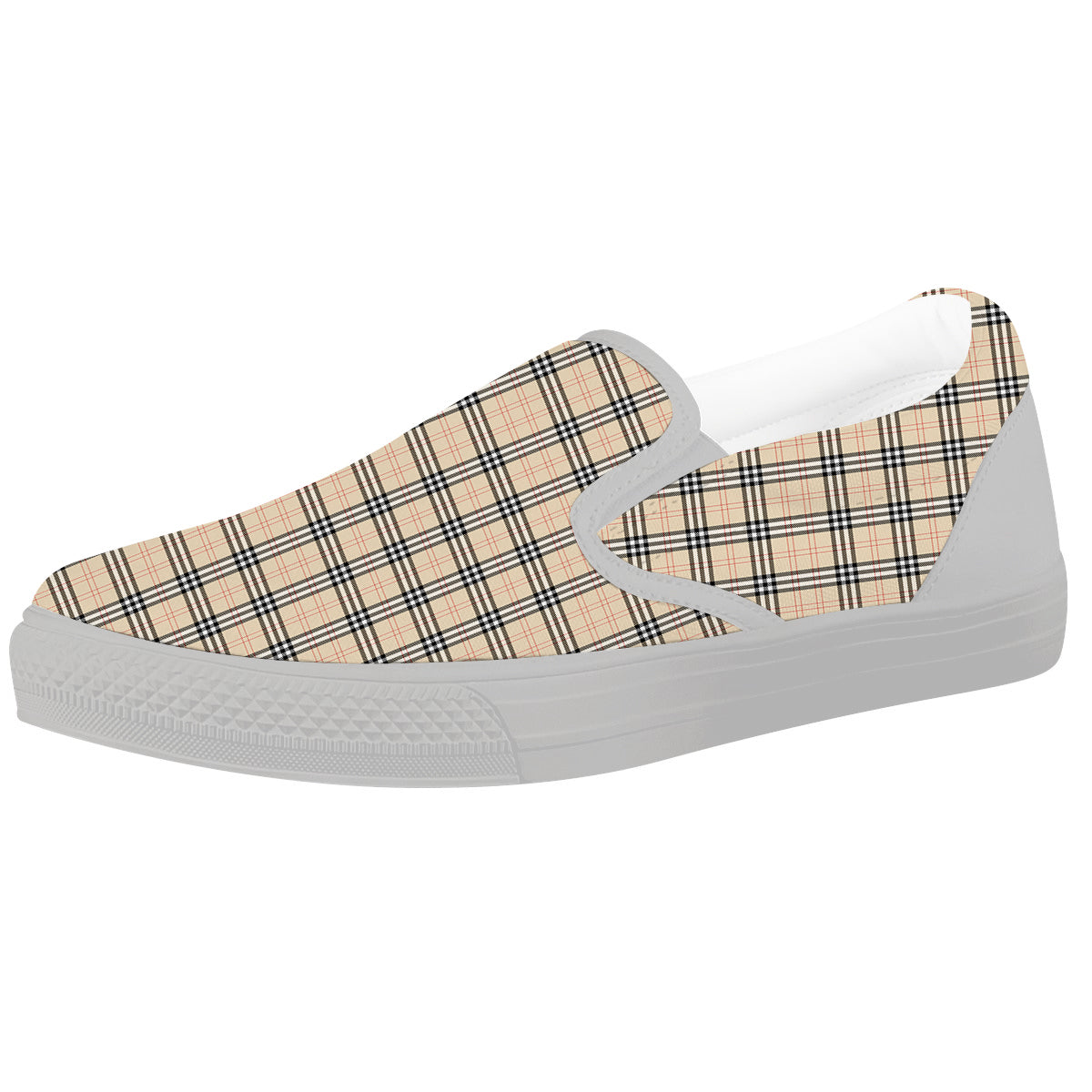 Tartan Beige Print Pattern White Slip On Shoes-grizzshop