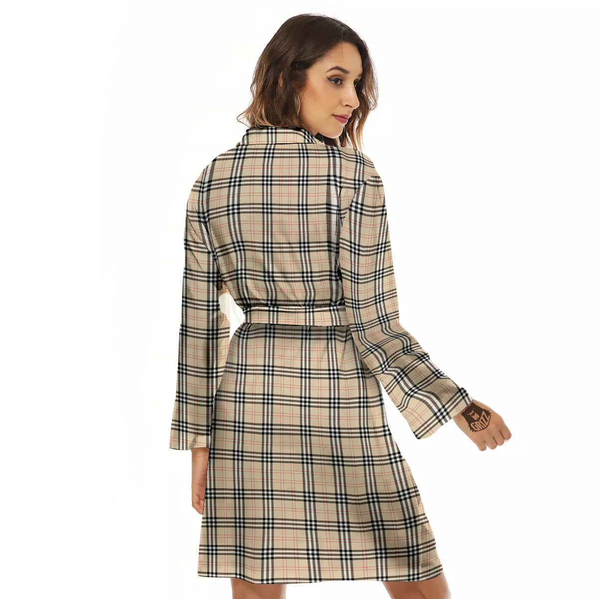 Tartan Beige Print Pattern Women's Robe-grizzshop