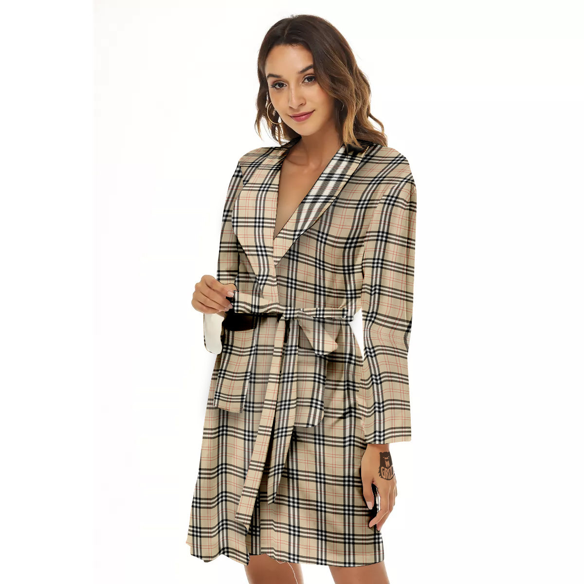 Tartan Beige Print Pattern Women's Robe-grizzshop